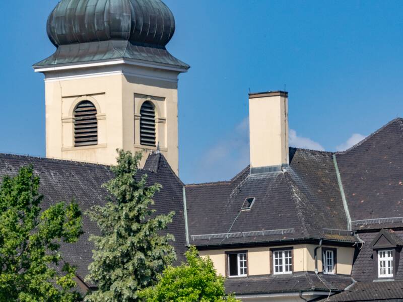 Der Turm der Schlosskirche vom Malteserschloss.