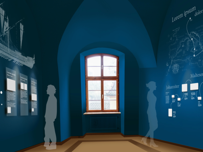 Visualisierung vom blauen Raum, der sich mit den Maltesern und Johannitern beschäftigt.