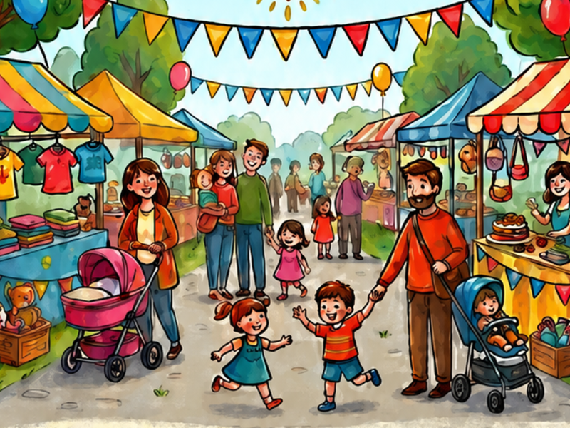 Illustration zum Kindersachenmarkt am Vereins- und Jugendhaus.