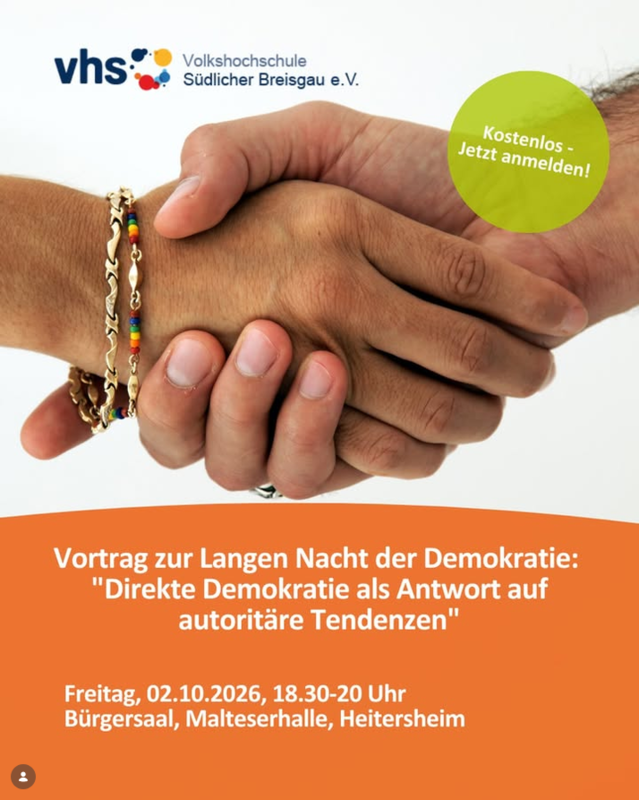Das Plakat zur Langen Nacht der Demokratie am 2. Oktober in der Malteserhalle Heitersheim.